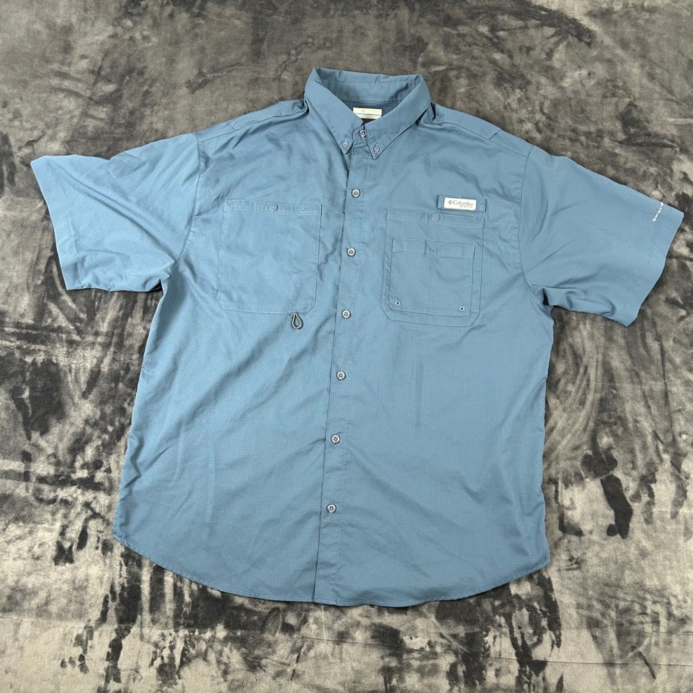Columbia PFG‎ Fishing Shirt Mens XL Blue Short Sleeve Tamiami II Ripstop 2638